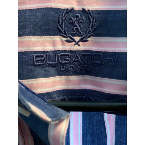 Bugatchi Uomo shaped fit blue pink pinstripes long sleeves button shirt Size L - Picture 3 of 8